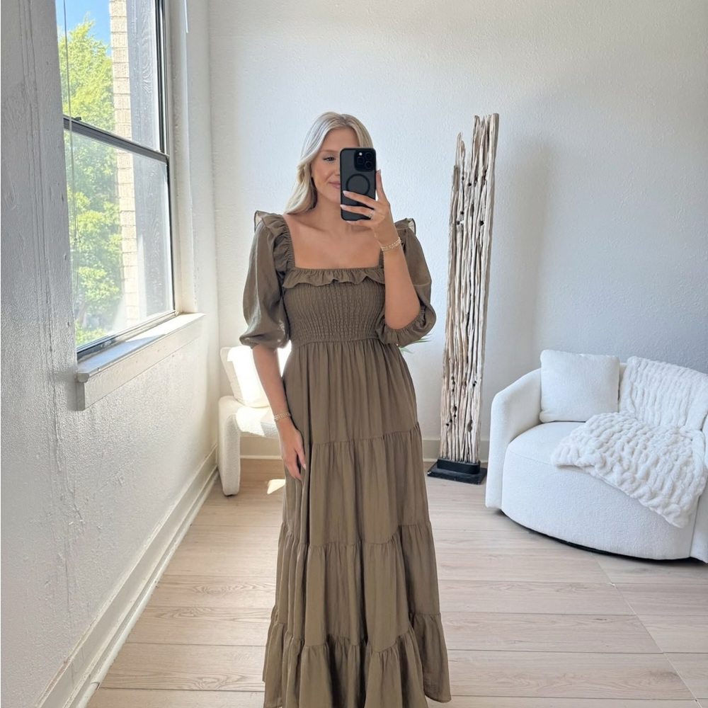 Wishlist Olive Ruffle Neck Tiered Maxi Dress